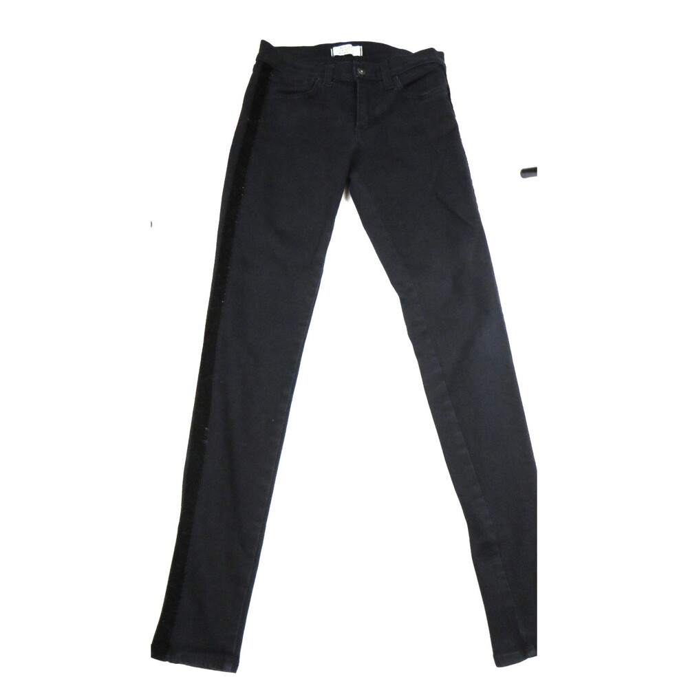 Principle Denim Innovators Black Skinny Jeans with Black Velvet Stripe Size 27